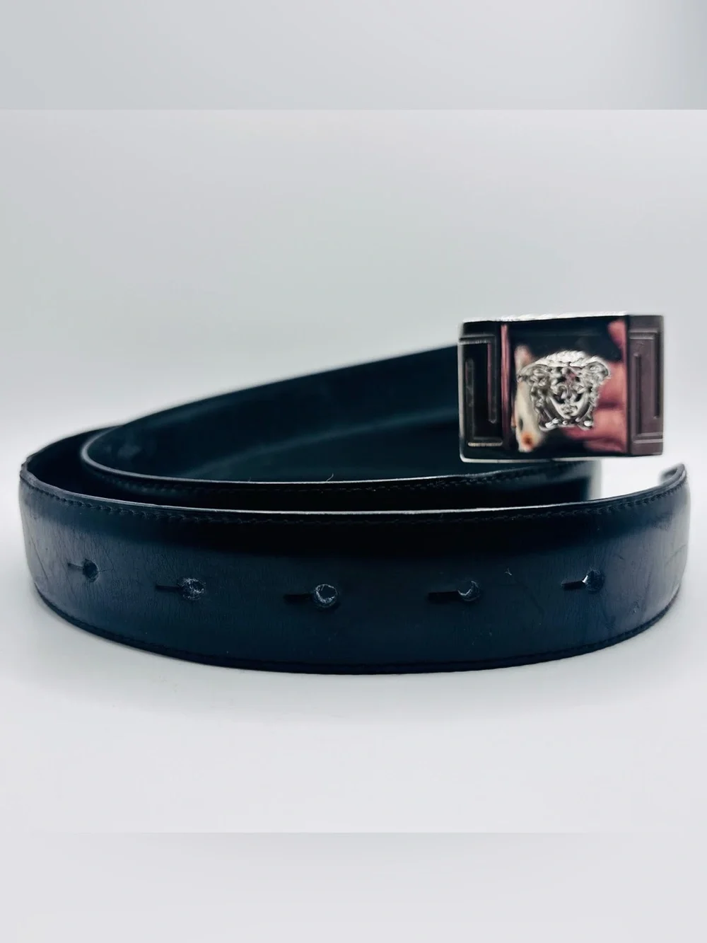 Gianni Versace Medusa Black Leather Belt Size 90/36